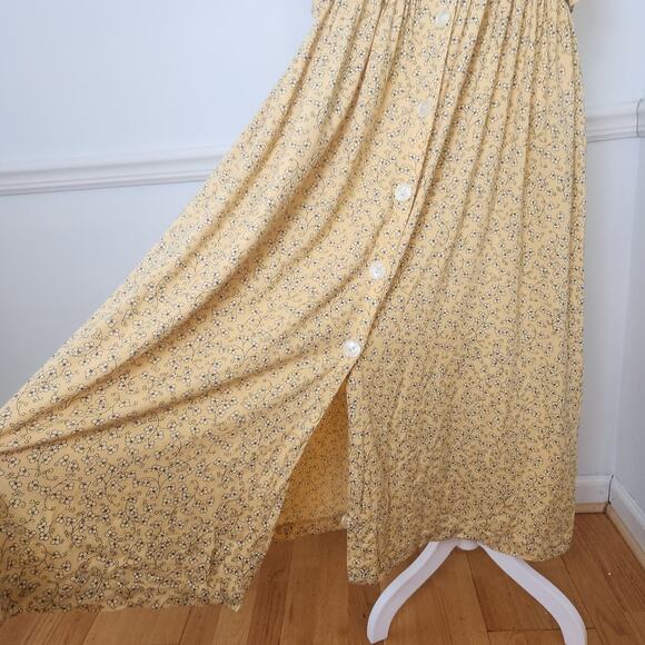 Vtg 90s Moda International Dress Size Large Womens Maxi Yellow Floral Buttonup - Picture 5 of 16